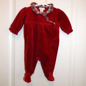RALPH LAUREN Polo Baby Girls 6M Red Velour 1 Piece Romper Plaid Ruffle Xmas Holi